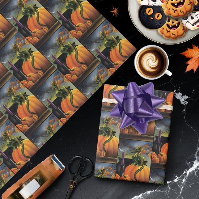 Pumpkin Dragon Cauldron Halloween Presentpapper (Skapare uppladdad)