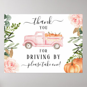 Pumpkin Drive by Baby Shower Tack Sign Poster