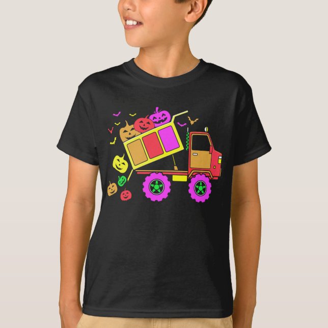 Pumpkin Dump Truck Lazy Halloween Costume For Kid T Shirt (Framsida)