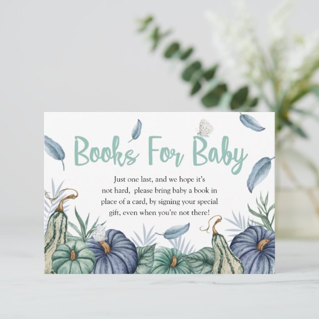 Pumpkin Dusty Blue Baby Shower Bokar för Baby Card Inbjudningar (Stående Fram)