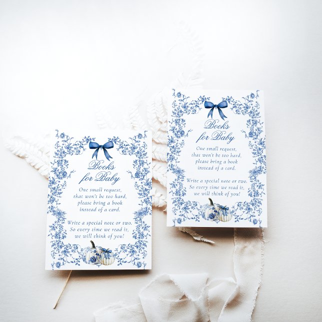 Pumpkin Dusty Blue Toile Blommigt Bok Baby Shower Tilläggskort (Skapare uppladdad)