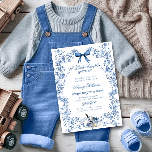 Pumpkin Dusty Blue Whimsical Blommigt Baby Shower Inbjudningar (Skapare uppladdad)
