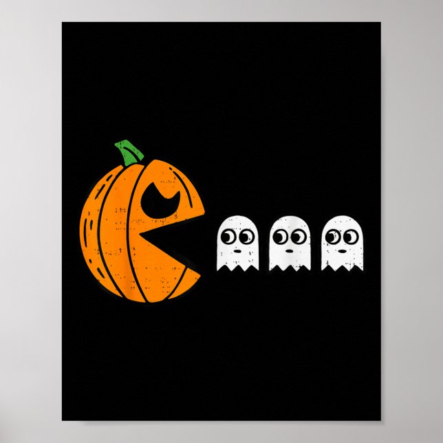 Pumpkin Eating Ghost Gamer Halloween Gaming Boys T Poster (Framsidan)