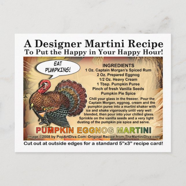 Pumpkin Eggnog Thanksgiving Martini Recept Card Helg Vykort (Framsida)