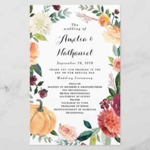 Pumpkin Elegant Blommigt Bröllopsprogram höst
