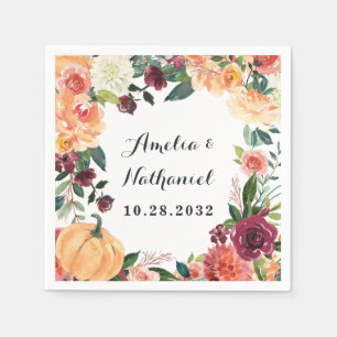 Pumpkin Elegant Fall Blommigt Rustic Thmet Bröllop Pappersservett