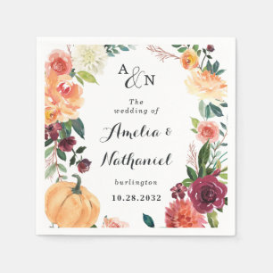 Pumpkin Elegant Fall Blommigt Rustic Thmet Bröllop Pappersservett