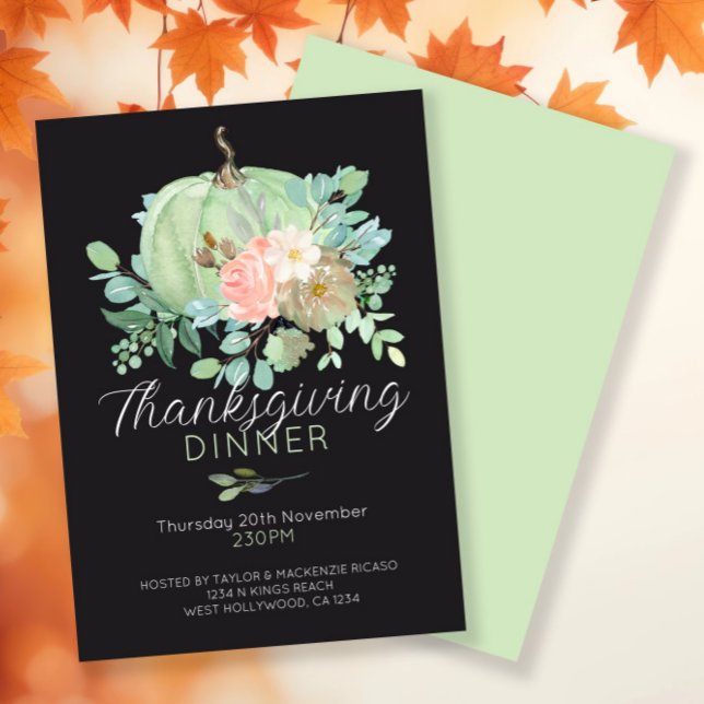 Pumpkin Elegant Thanksgiving Middag Party Julkort (Pumpkin Elegant Thanksgiving Dinner Party Holiday invites from Ricaso. Elegant giving thanks cards)