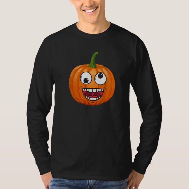 Pumpkin Emoje Eye Open Halloween Fun Season Costum T Shirt (Framsida)
