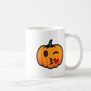 Pumpkin Emoji One Öga Open Wink Blow Kiss Kärlek R Kaffemugg