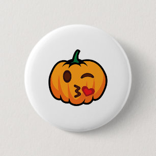 Pumpkin Emoji One Öga Open Wink Blow Kiss Kärlek R Knapp