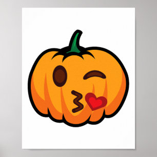 Pumpkin Emoji One Öga Open Wink Blow Kiss Kärlek R Poster