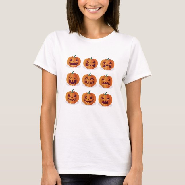 Pumpkin Emojis Halloween T Shirt (Framsida)