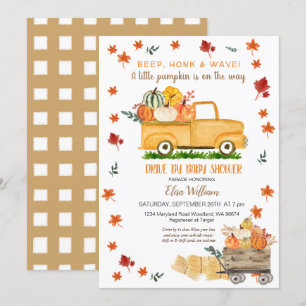 Pumpkin-enhet för Rustic Fall Lastbil med babyskor Inbjudningar