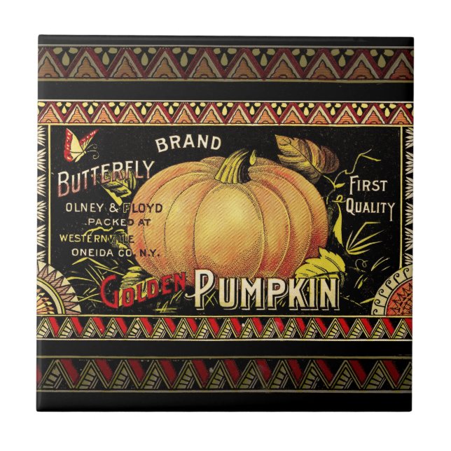 Pumpkin-etikett Antique Butterfly Brand Kakelplatta (Framsidan)