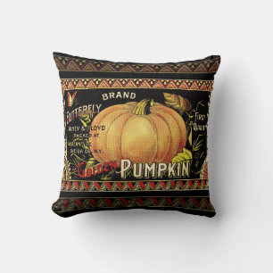Pumpkin-etikett Antique Butterfly Brand Kudde