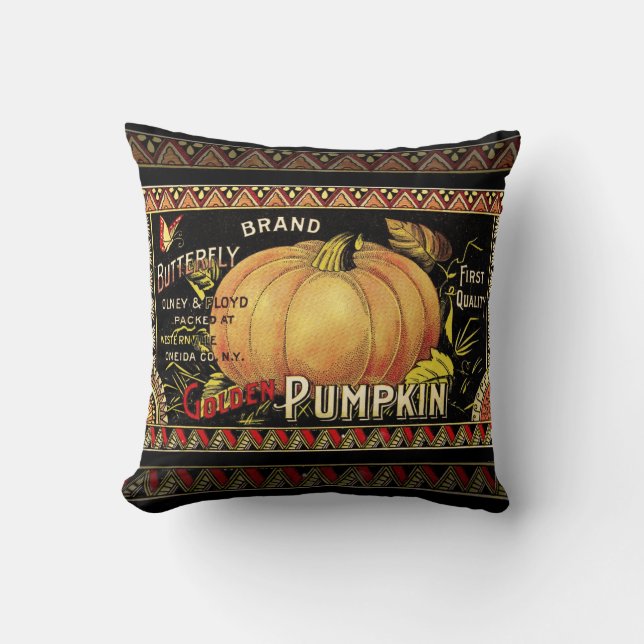Pumpkin-etikett Antique Butterfly Brand Kudde (Framsida)