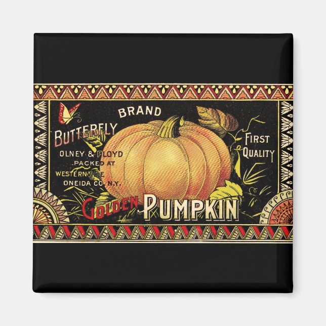 Pumpkin-etikett Antique Butterfly Brand Magnet (Framsidan)