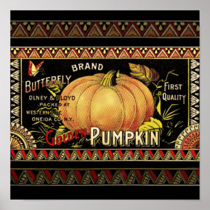 Pumpkin-etikett Antique Butterfly Brand Poster