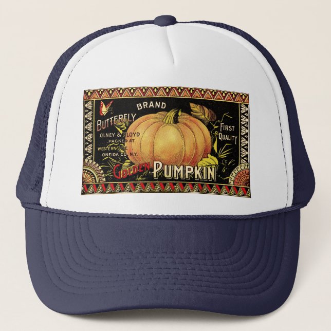 Pumpkin-etikett Antique Butterfly Brand Truckerkeps (Framsida)