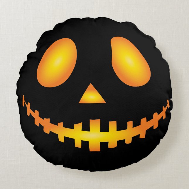 Pumpkin Face Halloween Jack O Lantern Spooky Rund Kudde (Framsidan)