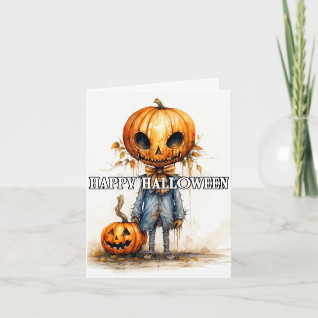Pumpkin Fågelskrämma Illustration | HAPPY HALLOWEE Kort (Framsida)