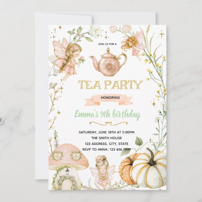 Pumpkin Fairies Tea Party Birthday Invitation Inbjudningar (Framsida)