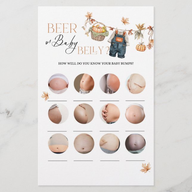 Pumpkin Fall Baby Shower Beer eller Beely Game (Framsida)