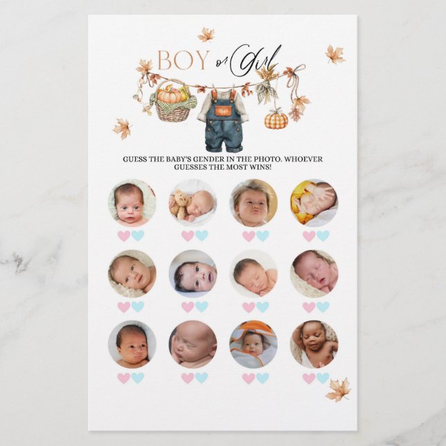 Pumpkin Fall Baby Shower Boy eller Girl Game (Framsida)