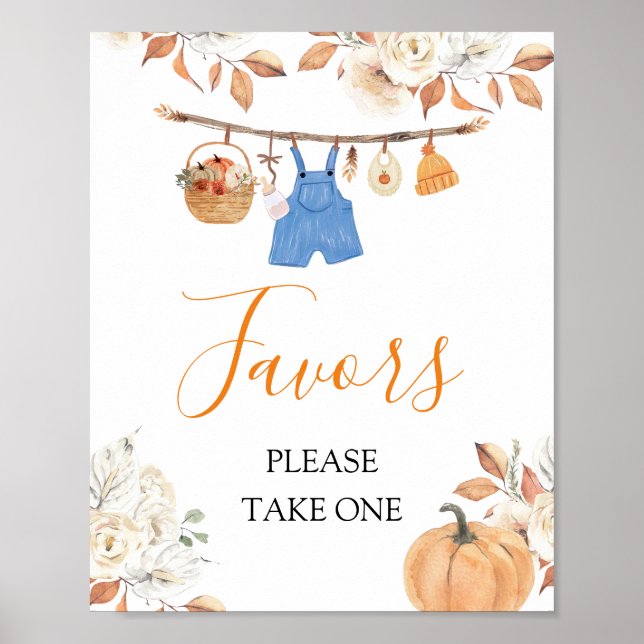 Pumpkin Fall Baby Shower-favoriter för pojkkläder Poster (Framsidan)