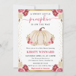 Pumpkin Fall Baby Shower för rosa och vit Blommigt Inbjudningar