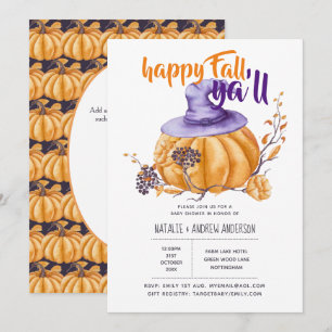 Pumpkin Fall Baby Shower Halloween Org/Purp Inbjudningar