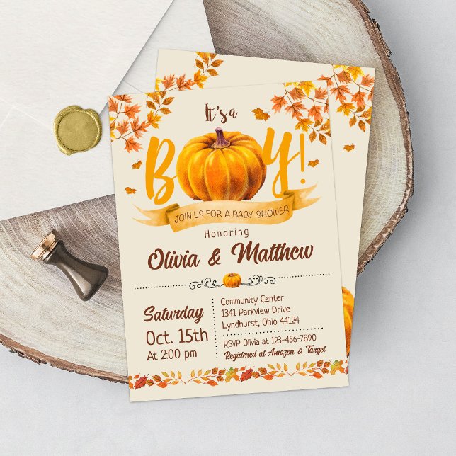 Pumpkin Fall Baby Shower-inbjudan Boy Inbjudningar (Skapare uppladdad)