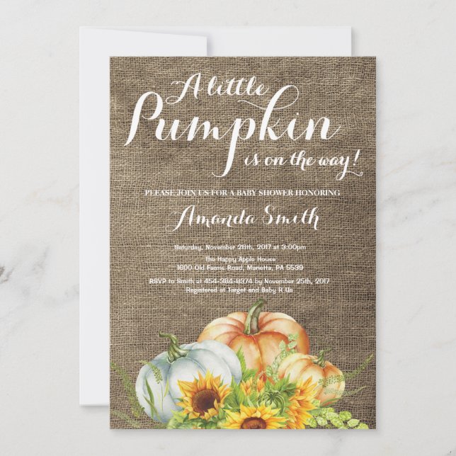Pumpkin Fall Baby Shower-inbjudan - Burlap Inbjudningar (Framsida)