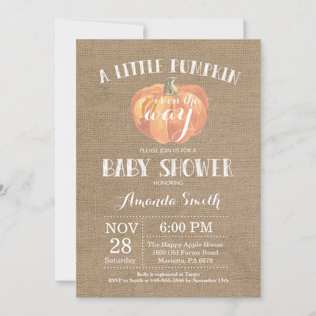 Pumpkin Fall Baby Shower-inbjudan - Burlap Inbjudningar (Framsida)