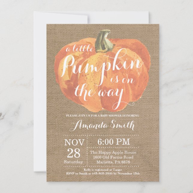 Pumpkin Fall Baby Shower-inbjudan - Burlap Inbjudningar (Framsida)