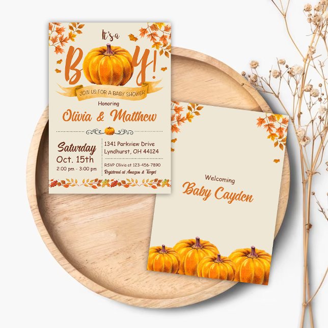Pumpkin Fall Baby Shower-inbjudan. Det är en pojke Inbjudningar (Skapare uppladdad)