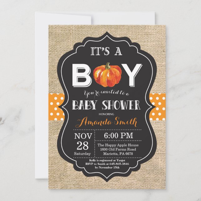 Pumpkin Fall Baby Shower-inbjudningskort, efterbel Inbjudningar (Framsida)
