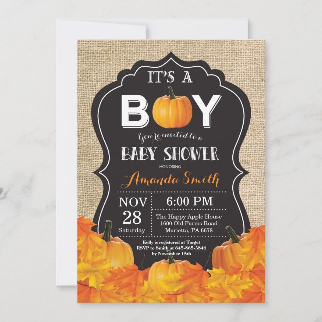 Pumpkin Fall Baby Shower-inbjudningskort, efterbel Inbjudningar (Framsida)
