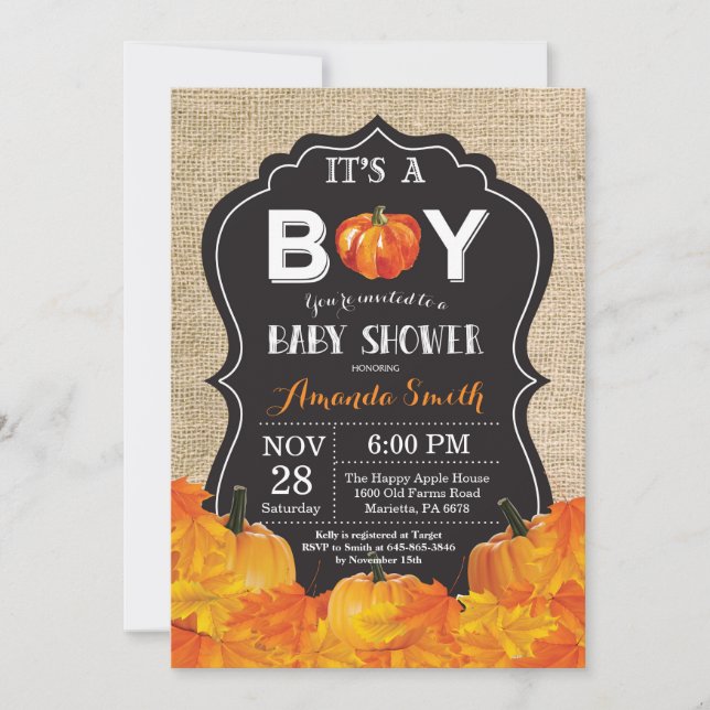 Pumpkin Fall Baby Shower-inbjudningskort, efterbel Inbjudningar (Framsida)