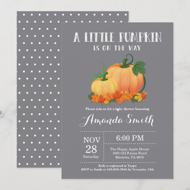 Pumpkin Fall Baby Shower-inbjudningskort Inbjudningar (Fram/baksida)