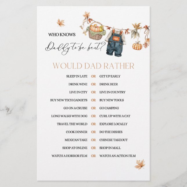 Pumpkin Fall Baby Shower Pappa Game (Framsida)