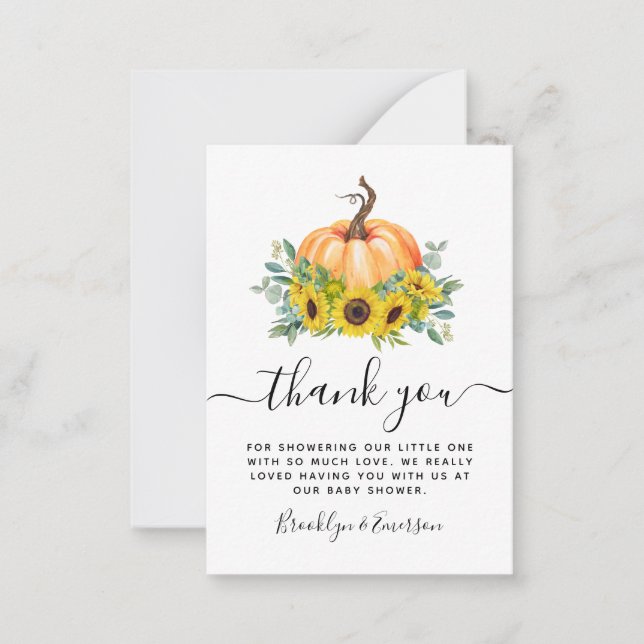 Pumpkin Fall Baby Shower Tackkort Card Anteckningskort (Framsida)