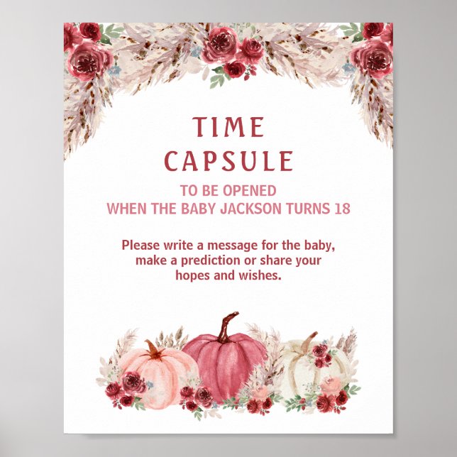 Pumpkin Fall Baby Shower Time Capsule-tecken Poster (Framsidan)