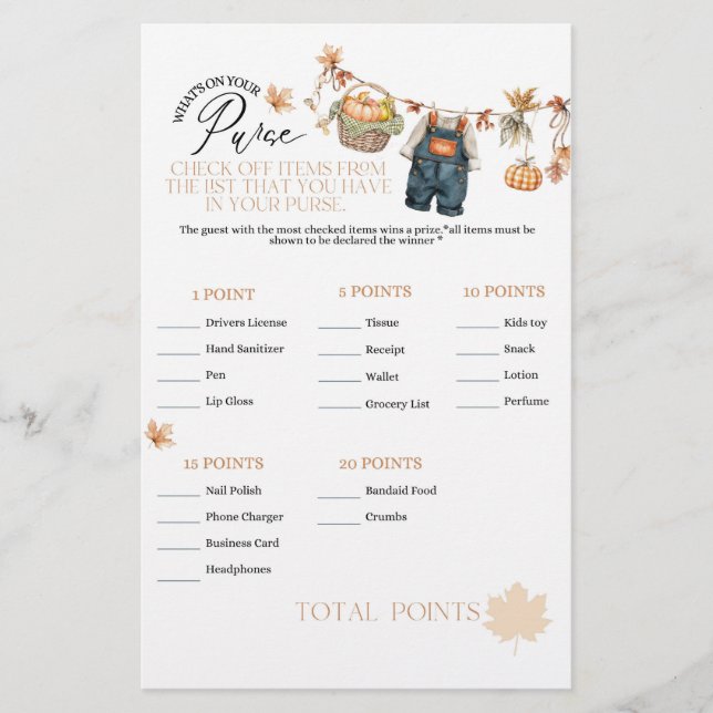 Pumpkin Fall Baby Shower What on Purpose Game (Framsida)