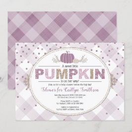 Pumpkin-fall-babydusch gingham-konfetti-lila inbjudningar