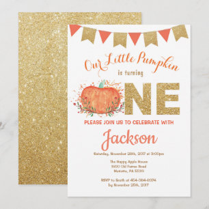 Pumpkin Fall Birthday-inbjudan Guld Glitter Inbjudningar