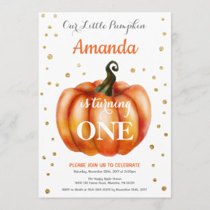 Pumpkin Fall Birthday-inbjudan Guld Inbjudningar