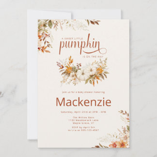 Pumpkin & Fall Blommigt Baby Shower för vattenfärg Inbjudningar