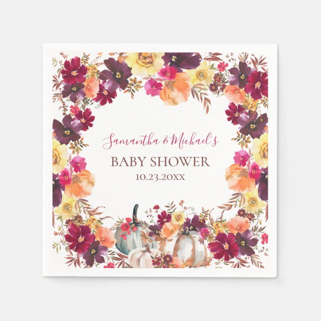 Pumpkin Fall Blommigt Baby Shower Pappersservett (Framsidan)